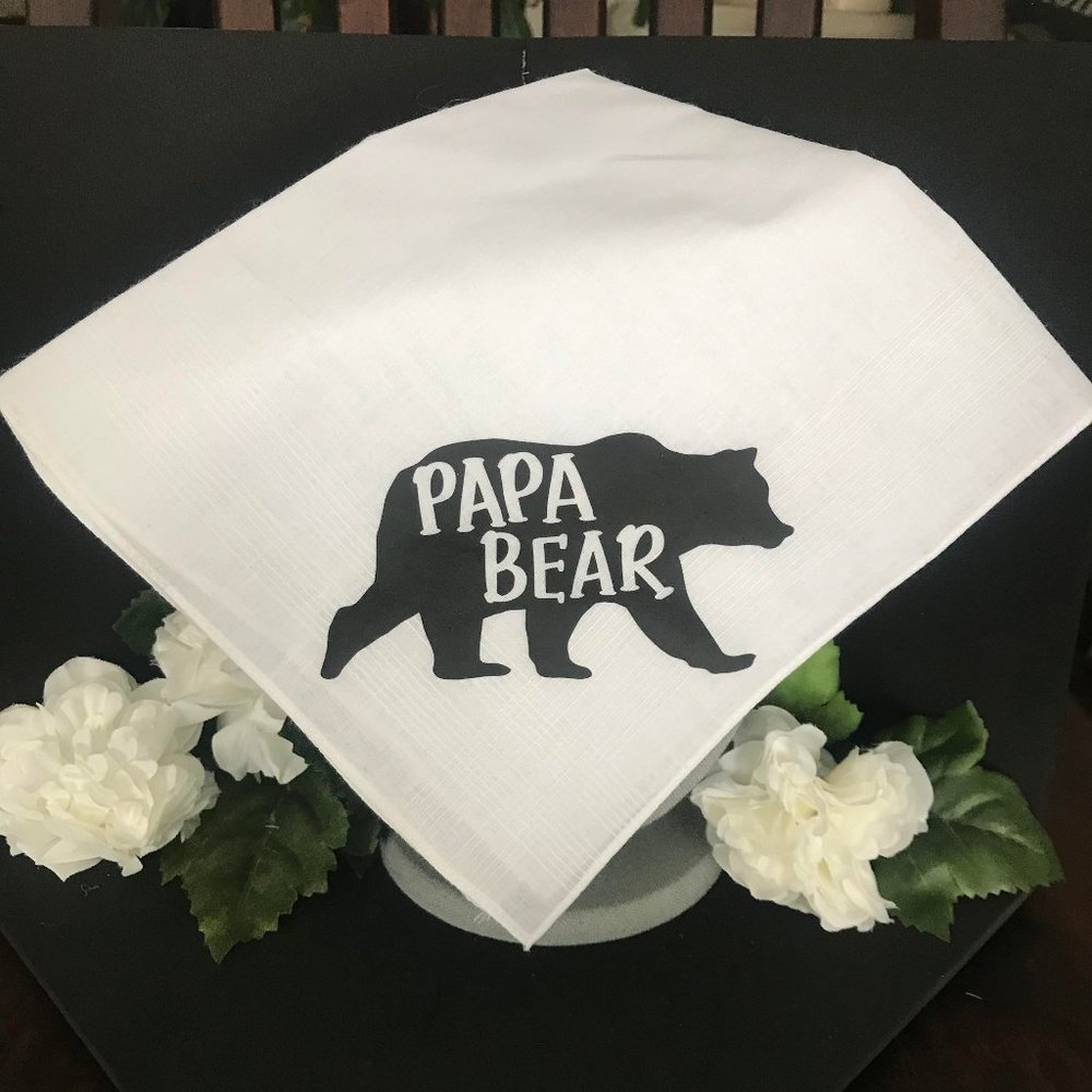 DISCOUNTED: New Handmade "PAPA BEAR" Handkerchief (16" wide x 16.5" tall)